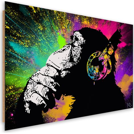Quadro deco panel, Monkey colorata di Banksy - 90x60 (1/5)