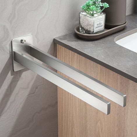 Porte Serviette Salle de Bain Double Porte-Serviettes Murale Brossé en Acier Inoxydable Argent pour Salle de Bain, Cuisine (1/4)