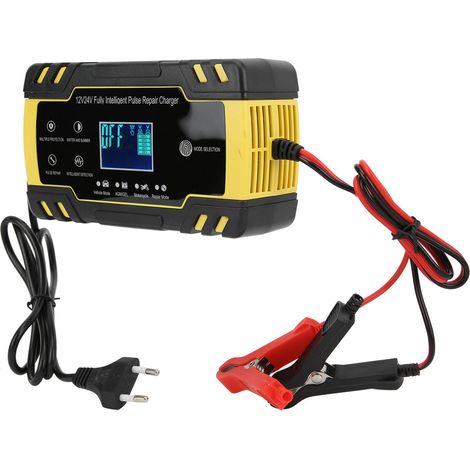 Chargeur de batterie intelligent 12V/24V automatique avec réparation par impulsions pour voiture et moto, prise UE 110V-240V (1/5)