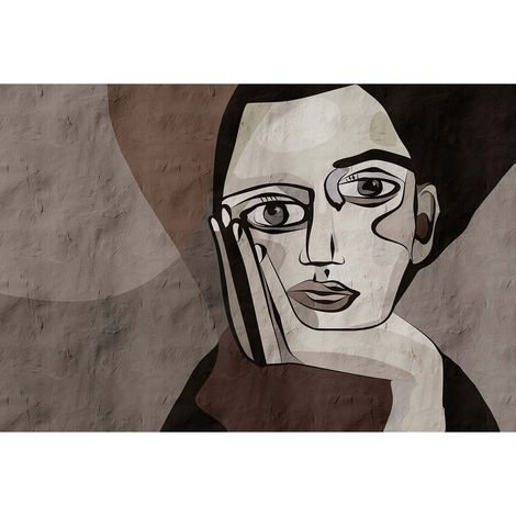 Papier peint panoramique design pour salle à manger Tapisserie panoramique tendance visage abstrait Papier peint panoramique noir et blanc moderne (1/2)