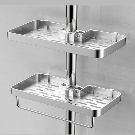 Lot de 2 étagères de Douche Sans Perage, Porte-Savon en Aluminium avec Plateau pour Gel Douche, Compatible avec les Tubes de 22-25mm (1/5)