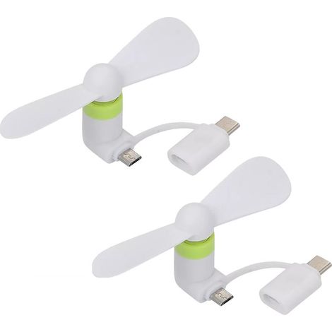 2026 2-in-1 Mini-USB-Ventilatoren, tragbarer kleiner Ventilator, 2 Stück Mini-Handyventilatoren, leiser 2-in-1-Ventilator, USB-Ventilator, für Mobiltelefone, Weiß (1/5)