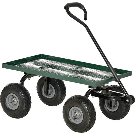 Chariot de Transport Jardin 4 Roues 94L x 48,5l x 100H cm Vert (1/5)