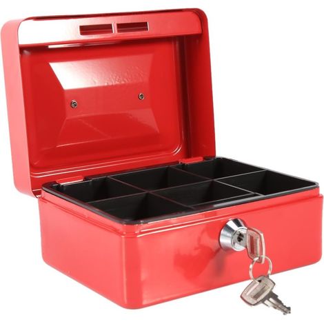 Security Box with Key Mini Portable Lockable Cash Money Coin Household(5.9 x 4.72 x 2.95in)(red) (1/5)