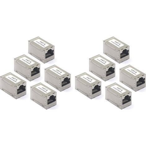 Lot de 10 Coupleur RJ45 Cat6 Adaptateur Ethernet Réseau à Femelle Blindé pour Rallonge Câble Ethernet CAT6 CAT5 CAT5E, Switch/TV / PS4 / ADSL/Modem/TV Box/Router/PC (1/5)