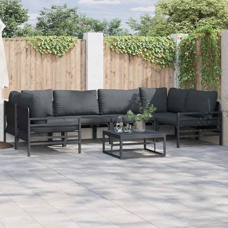 Conjunto de sofás de jardín con cojín 6 pcs Negro Acero vidaXL (1/5)