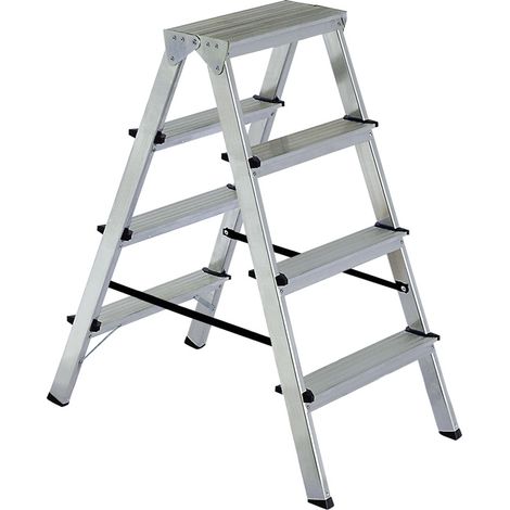 BRB Alu-Doppelleiter, Tragkraft 150 kg, zusammenklappbar (Silber, 4)