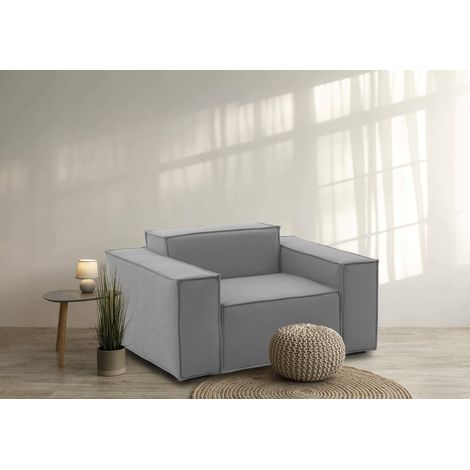 Dmora - Sillón Dciurri, Sillón, 100% Made in Italy, Sillón relax en tela tapizada, 140x95h70cm, Gris (1/5)