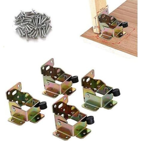 4 piezas de soportes plegables con bloqueo para patas de mesa o cama, de 75 x 60 x 55 mm, con 40 tornillos (1/5)