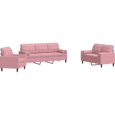 Maison Exclusive - Set di Divani 3 pz con Cuscini e Rinforzi rosa in Velluto