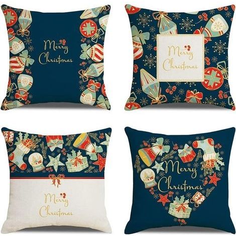 4PCS Thème de Noël Housse de Coussin,Taie d'oreiller de Noël,Noël Housse de Coussin,Taie d'oreiller de Noel pour Canape,Taie d'oreiller de Noël Housse de Coussin (Bleu) (1/5)