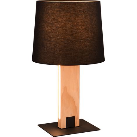 Lampe de table Rahul bois clair abat-jour noir E27 Trio (1/5)