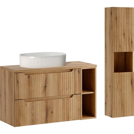 Ensemble meuble simple vasque 100cm 2 tiroirs 2 niches et colonne Riva Bois (1/5)