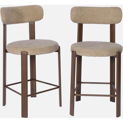 Taburete de bar vintage acero efecto madera oscura y tejido texturizado, set de 2 (1/5)