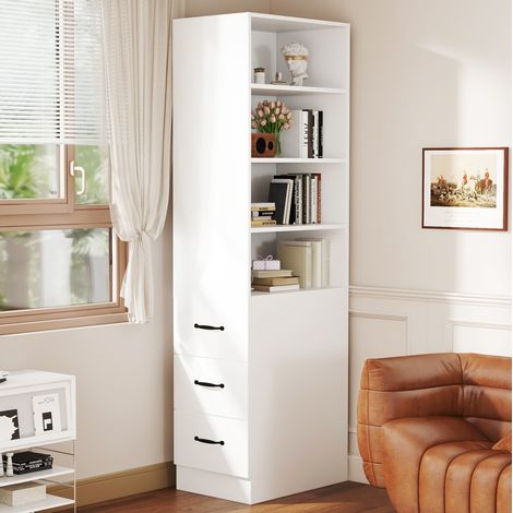 Mueble de almacenaje estrecho de 180 cm con 3 cajones, 4 nichos, blanco DESVIAE (1/5)