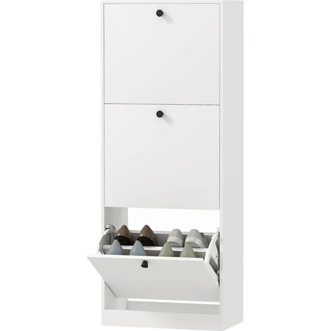 Meuble à chaussures étroit 3 portes 12 paires gain de place entrée rangement vertical blanc 47x26x120 (1/5)