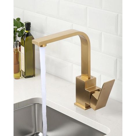 Valve of Kitchen Pivot to 360° Spout Shape of L, High Pressure, Mitigeur Single-lever Valve for Barre bathroom, in stainless steel, Or Brushes (1/5)