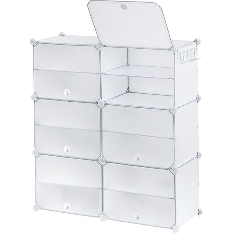 Baroni Home Scatole per Scarpe Impilabili Salvaspazio, Organizzatori Componibili, Pieghevoli in Plastica, Fino a Taglia 44, Bianco, 12 Scomparti, 85x32x96 cm (1/4)