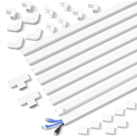 Goulotte Passe-Câbles, 8M Cache Câbles pour Fils au Mur, Cache Fil Electrique Peut Se Peindre, Découpables, Autocollant - 8 x 24mm(Largeur) x 14mm(Hauteur) x 1M(Longueurs) - Blanc (1/5)
