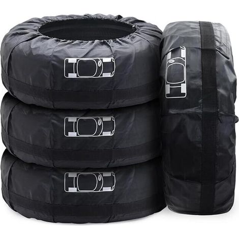 Lot de 4 Housses de Pneus de Secours de Voiture 19-23" Imperméable Anti-poussière Housses de Protection de Roue de Voiture avec poignée renforcée (diamètre 80 cm) Taille: Noir L (1/5)