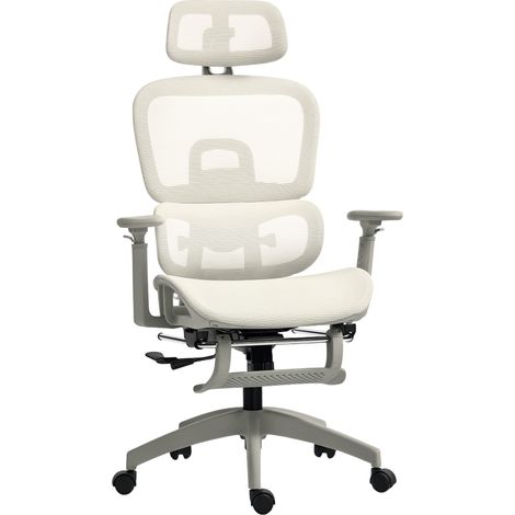 Fauteuil de bureau Erbanno ergonomique confortable inclinable accoudoirs 3D soutien lombaire maille respirante écru