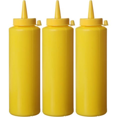 HENDI Bottiglia dosatrice di salse e condimento, riutilizzabile, set di 3 pezzi, biberon dosatore da spremere, flacone squeeze, ketchup, mustard, oli, mousse, 0,35L, ø55x(H)205mm, trasparente, PE, PP (1/4)
