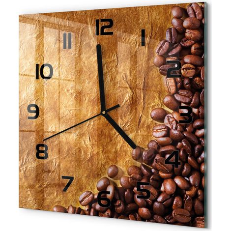 Horloge Murale Carrée Déco Salon Verre Trempé Silencieuse Design Contemporain Grains de café 30x30 cm (1/5)