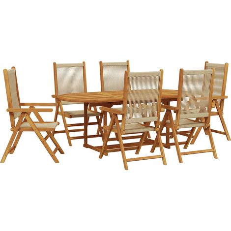 Maison Exclusive - Set Pranzo da Giardino 7 pz Beige Polipropilene/ Legno Massello (1/5)