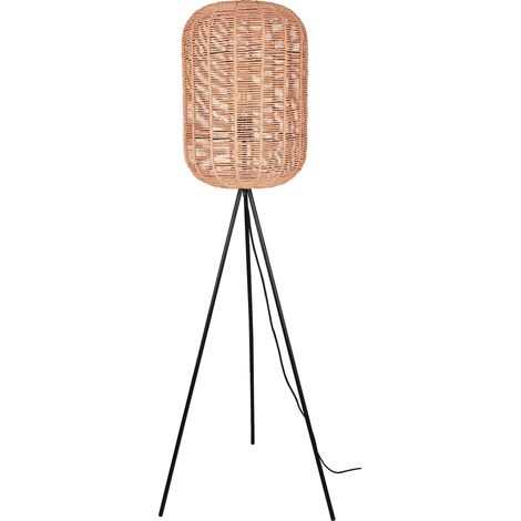Trio, Lampadaire, 1xE27, max.40,0 W Sisal, Brun, Corps: Métal, noir mat Ø:35,0cm, H:150,0cm Interrupteur pied,IP20,Sans illuminant (1/5)