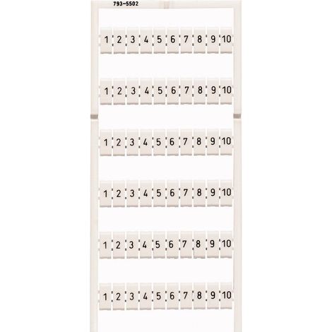WMB-Kennzeichnungsplatte als Karte mit Aufdruck 11 ... 20 (10x) erweiterbar von 5 mm auf 5,2 mm Aufdruck waagerecht für Schnappmontage weiß