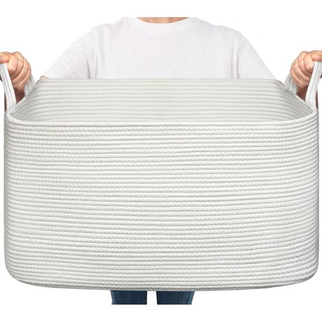 Geflochtener Wäschekorb 65L mit Griffen, Aufbewahrungskorb für Spielzeug & Wäsche, Weiß (1/5)