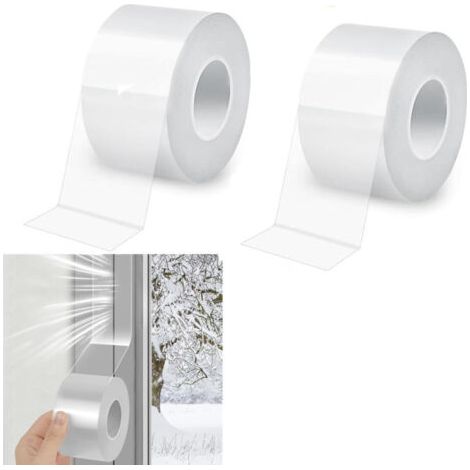 Joints de fenêtre - Joints en caoutchouc transparent, coupe-vent, anti-poussière et frais (couleur transparente, 50 mm x 5 m), 2 rouleaux. (1/5)