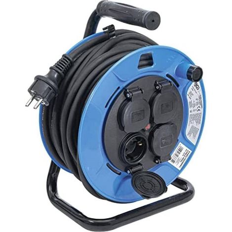 Enrouleur de Câble 25 m 3 x 1,5 mm2 - 4 Prises avec Clapet, IP44, 3500 W - Sécurité et Praticité - D-Work