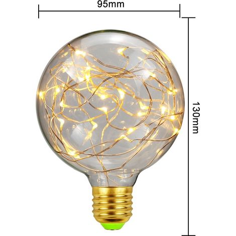 Ampoule LED E27 G95 Vintage 1.5W, Lumière Chaude Ampoule Globe Filament en Cuivre Décorative 2pcs (1/5)