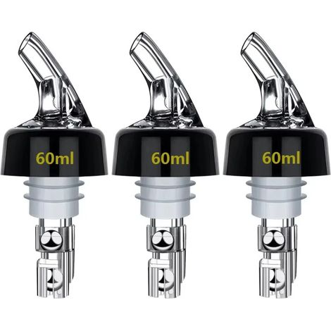 (60 ml) Lot de 3 becs verseurs doseurs imprimés pour bouteilles, verres d'alcool, vins, cocktails et whiskies. Distributeur pour barman. (1/5)