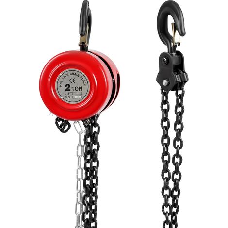 Kettenzug mit einer Tragfähigkeit von 2000 kg und einer Kettenlänge von 3 m, einfaches Heben von Lasten, manueller Seilzug mit 360° drehbarem Haken, manueller Kettenzug (rot, 2000 kg)