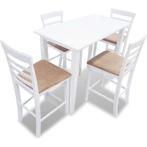 Set table et 4 chaises de bar en bois coloris blanc (1/5)