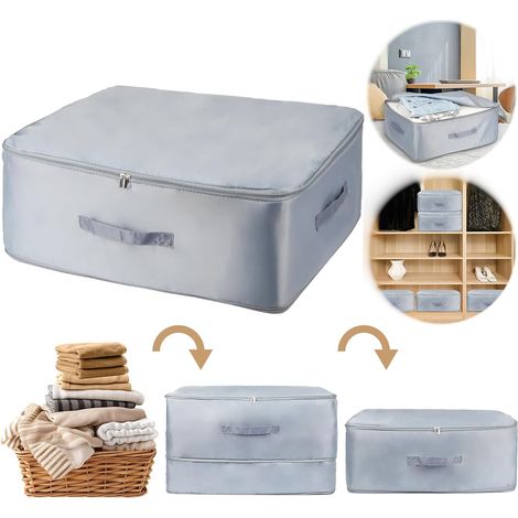 Organiseur auto-compresseur ultra compact - Grand sac de rangement mobile - Gris - Grande capacité - Sac de rangement doux et respirant (1/5)