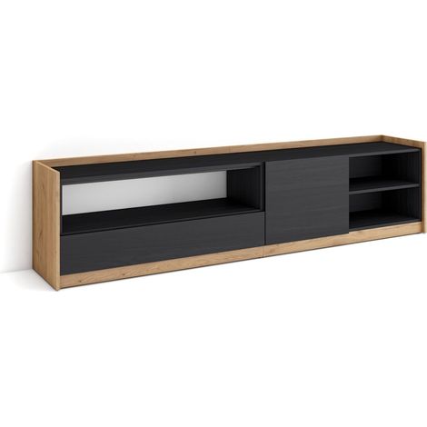 Skraut Home - Mobile TV Soggiorno, 207x37x50cm, Per TV fino a 80", Nero e rovere (1/5)