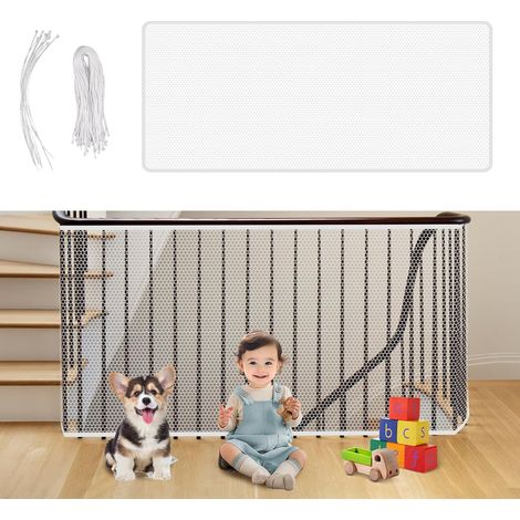Red de seguridad para escaleras, niños, 80 cm x 3 m, red de seguridad para bebés y mascotas, balcón, gato, barandilla, blanca (1/5)