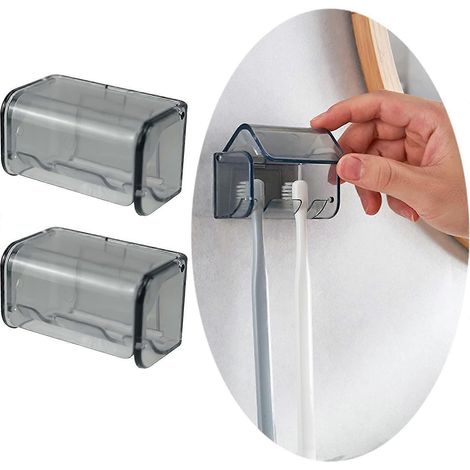 Lot de 2 porte-brosses à dents à 2 emplacements avec adhésif mural (1/5)