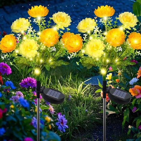 Lot de 2 lampes solaires artificielles en forme de lotus enneigé, étanches IP65, pour jardin extérieur, allumage/extinction automatique.-AquaForge