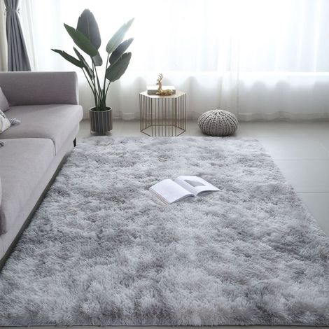 Tapis en peluche dégradé de teinture par nouage, tapis de table basse de salon, 120160cm (1/5)