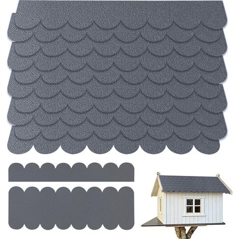 32 Pièces Mini Bardeaux de Toit Auto, Auto-adhésifs Bardeaux de Toiture Imperméables, Bardeau de Toit en Feutre Autocollant, pour Nichoir, Clapier, Hôtel à Insectes, Niches, Gris (1/5)