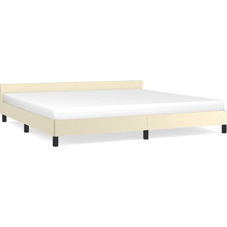 Lit adulte pour 2 personnes avec tête de lit, Structure de lit, Assemblage Facile, Crème 200x200 cm Similicuir OIB3473E (1/5)