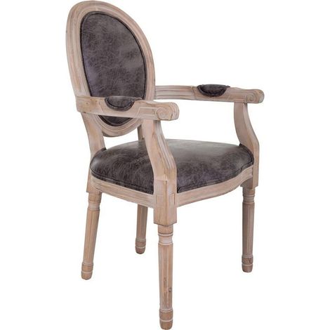 fauteuil en bois massif assise tissu gris élégance intemporelle - gris effet cuir et bois naturel (1/5)