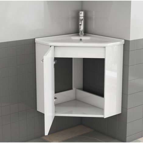 Mobile lavabo angolare 39,8 x 24,8 x 40 cm in MDF bianco con lavabo in ceramica, montato - CHICFURN (1/5)