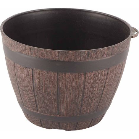 Pot de Fleurs en Résine PP Imitation Tonneau Bois pour Plantation (1/5)