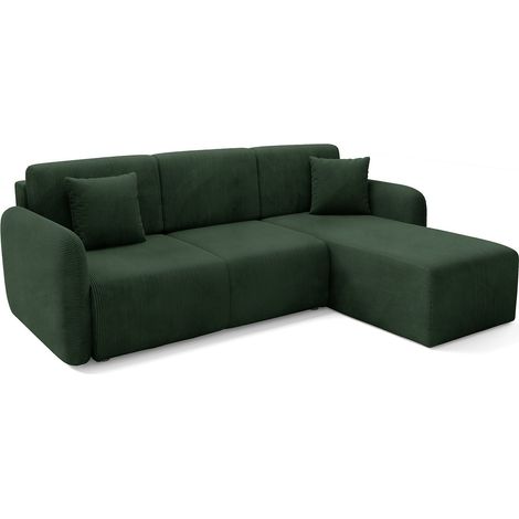 Sofá Cama con Chaise Longue Ranco, Contenedor, Reversible, Reclinable, 245x185 cm verde botella\