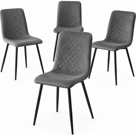 Set 4 Sedie Grigio con Rivestimento in Velluto e Piedi Neri Seduta Ergonomica (1/5)